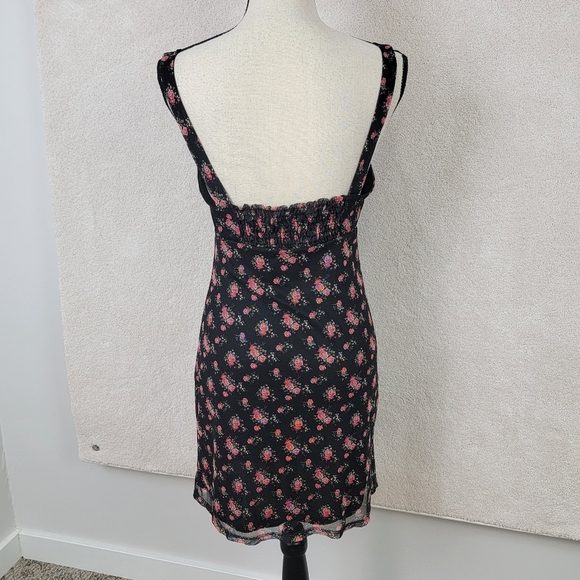 Urban Outfitters Black Pink Floral Y2K Grunge Fairy Coquette Mini Dress Sz L NEW - Picture 4 of 13